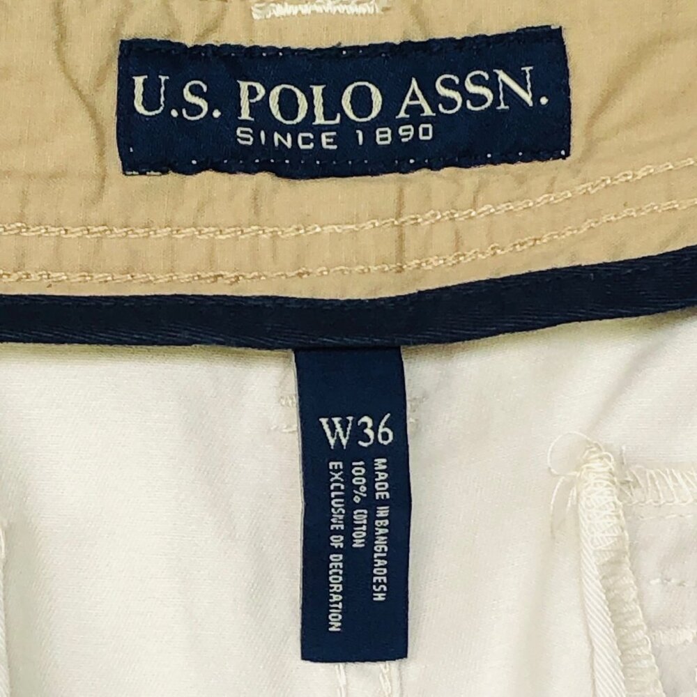 NWT US Polo Assn Khaki Twill Cargo Shorts Size 36 Preppy 100% Cotton - Picture 2 of 8